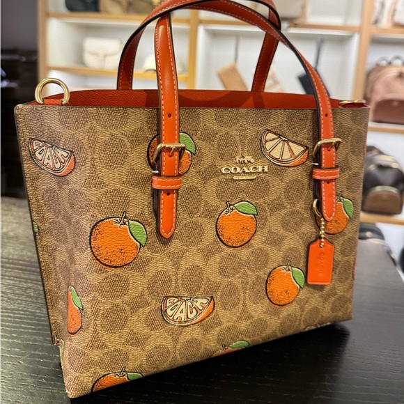 Coach Mollie Tote Bag 25 In Signature Canvas With Orange Print 2025 NWT - Picture 5 of 5